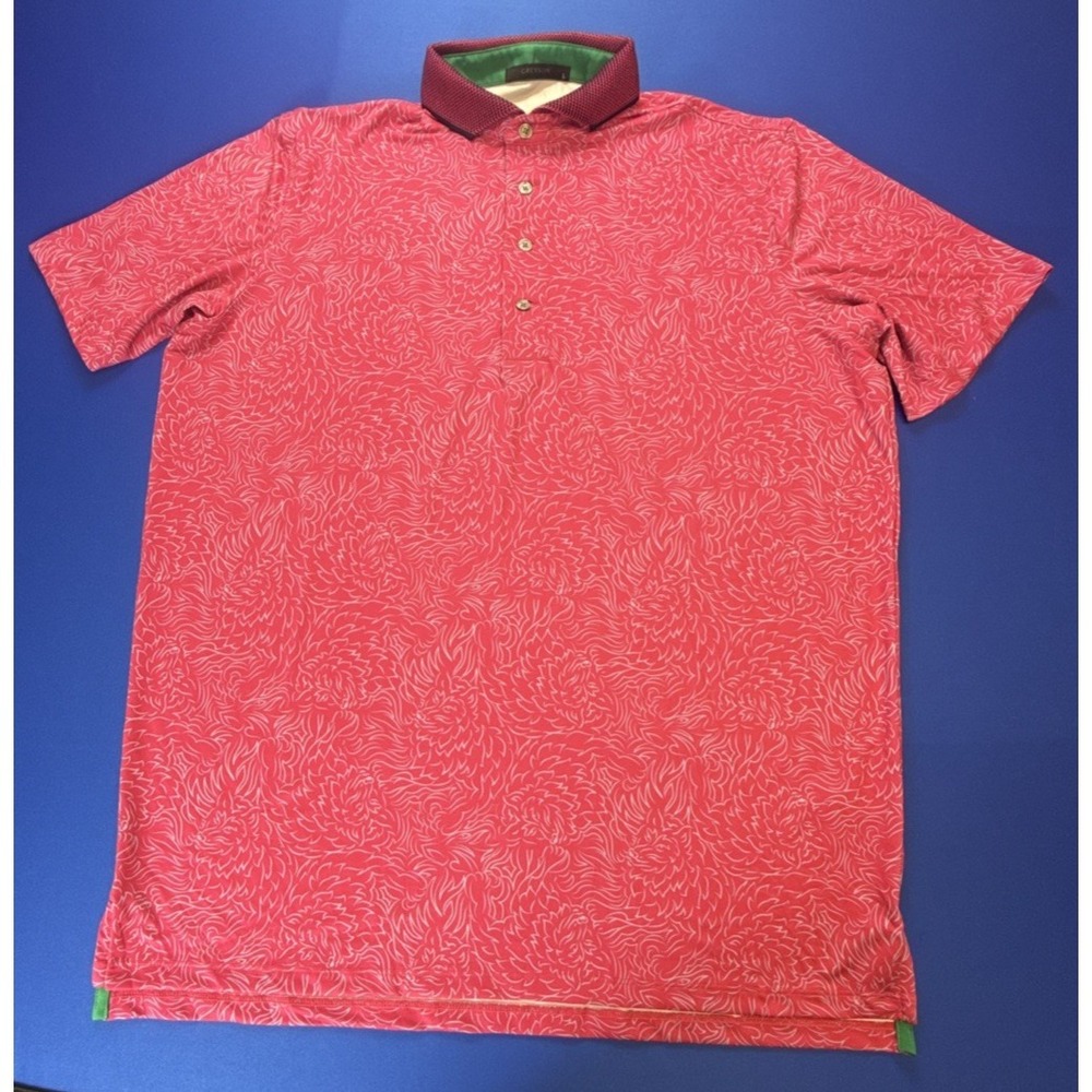 Greyson Den of Thieves Short Sleeve Polo Shirts Men L Dahlia AOP Wolf Wicking